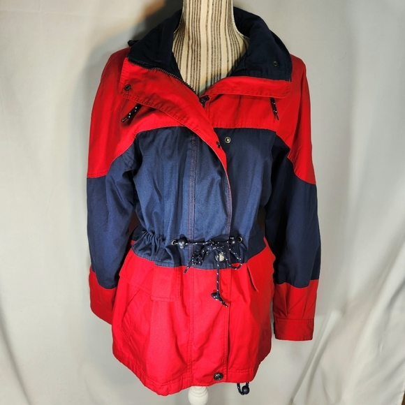 Uno Momento Red & Navy Hooded Zip & Snap Coat Size Small - Picture 3 of 12